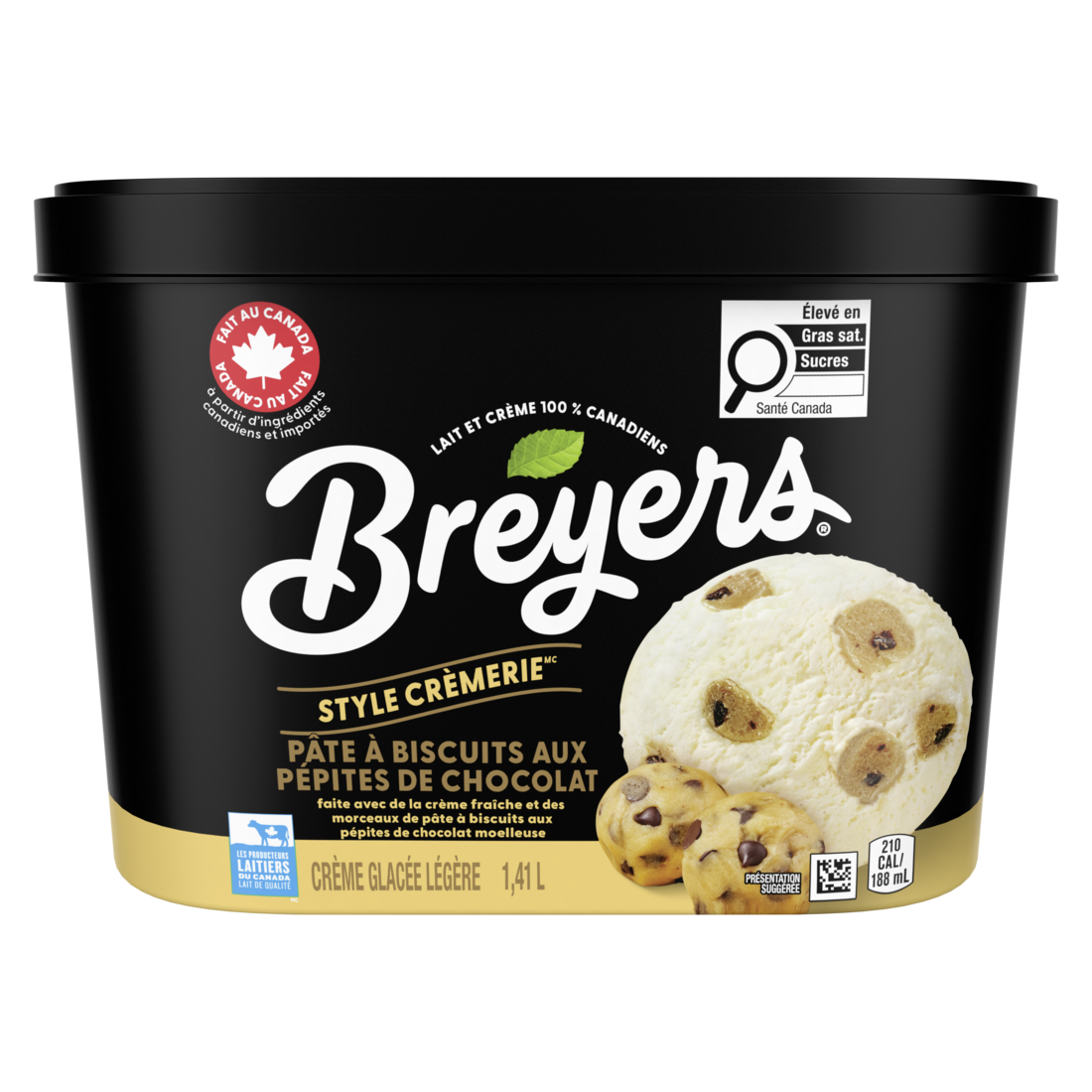 Crème glacée légère à la pâte à biscuits aux pépites de chocolat de style Breyers Creamery