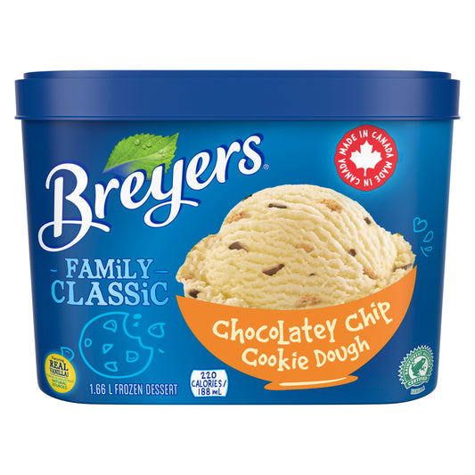 Breyers Classic Chocolatey Chip Cookie Dough 1.66 L front of pack,Kosher Dairy Logo