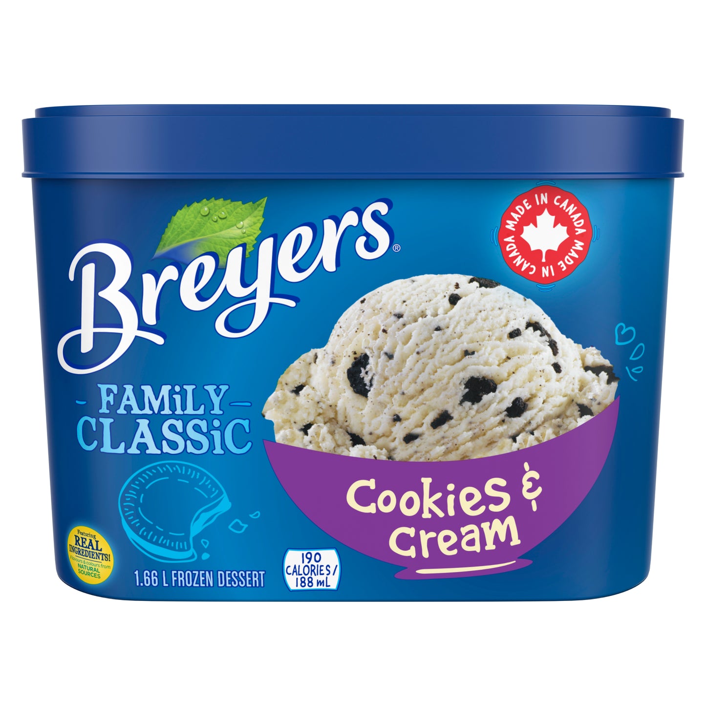 Breyers Classic Cookies & Cream 1.66 L front of pack,Kosher Dairy Logo