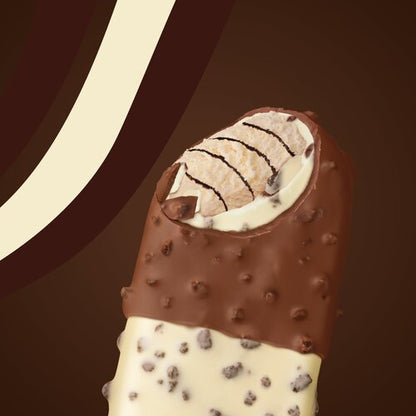 Image showing the chocolate layers and ice cream inside of Magnum Cookie Duet Ice Cream Bar.