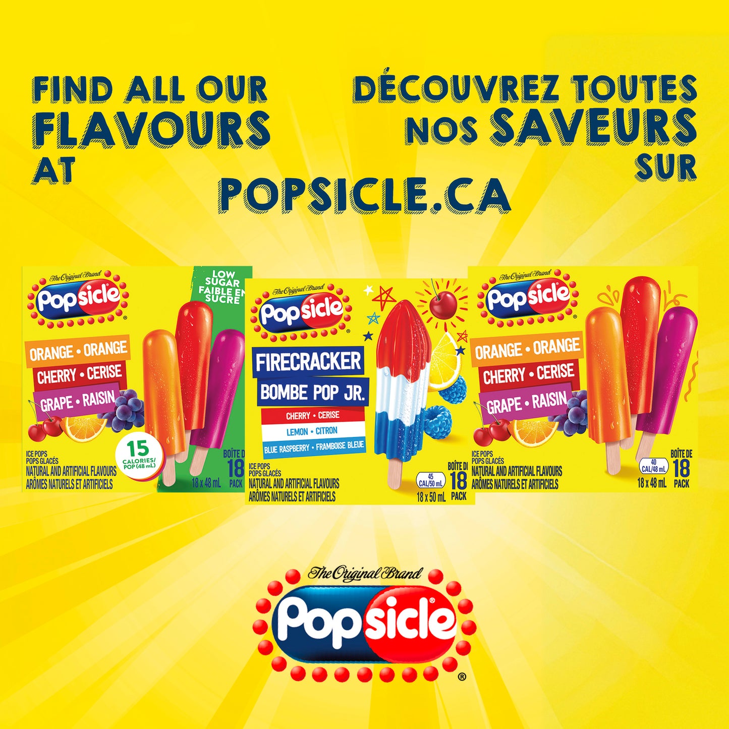 Popsicle® Orange, Cherry & Grape Ice Pops 18 Pack